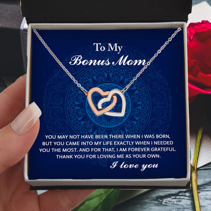 To My Bonus Mom - You Were There When I Needed You Interlocking Hearts Pendant Necklace - Mallard Moon Gift Shop