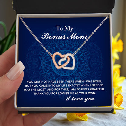 To My Bonus Mom - You Were There When I Needed You Interlocking Hearts Pendant Necklace - Mallard Moon Gift Shop