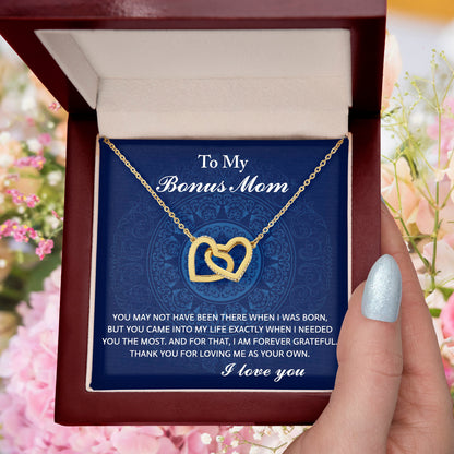 To My Bonus Mom - You Were There When I Needed You Interlocking Hearts Pendant Necklace - Mallard Moon Gift Shop