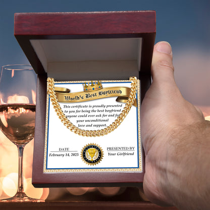 Romantic Gift for Boyfriend – Cuban Link Chain & Love Certificate Keepsake - Mallard Moon Gift Shop
