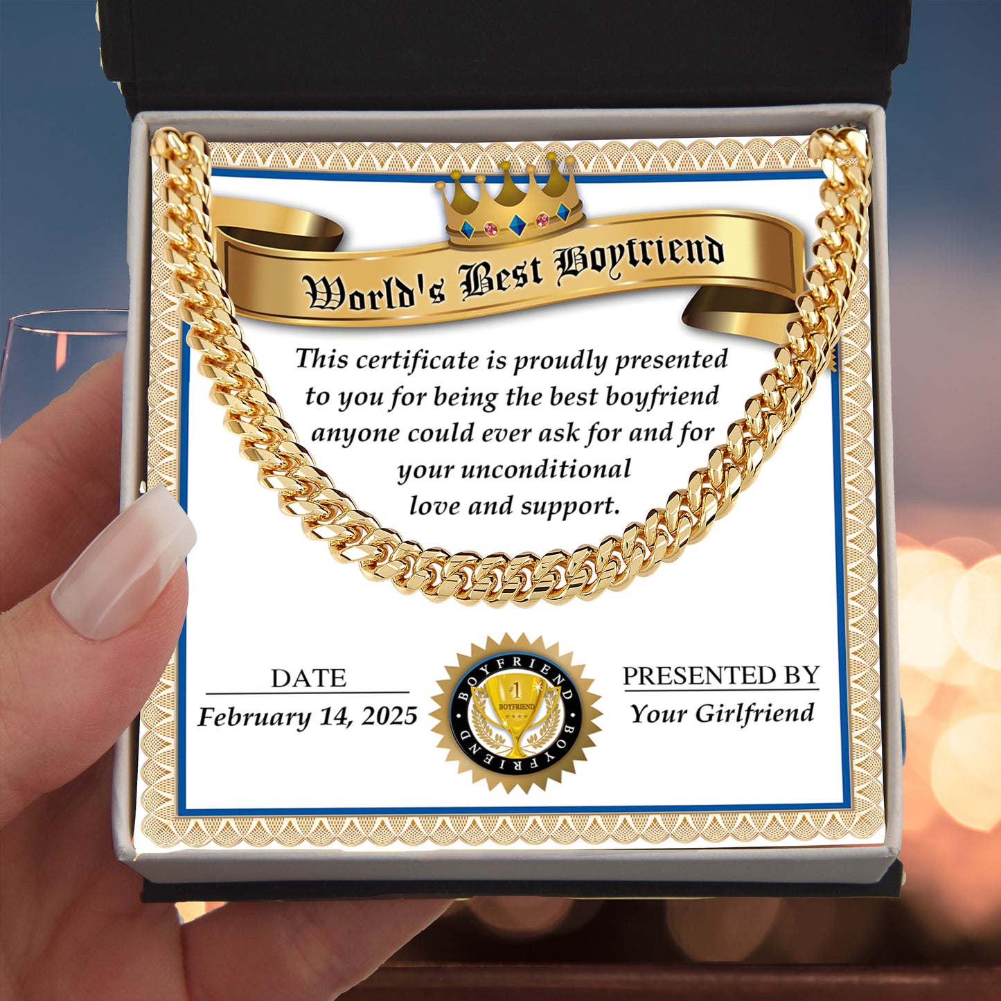 Romantic Gift for Boyfriend – Cuban Link Chain & Love Certificate Keepsake - Mallard Moon Gift Shop
