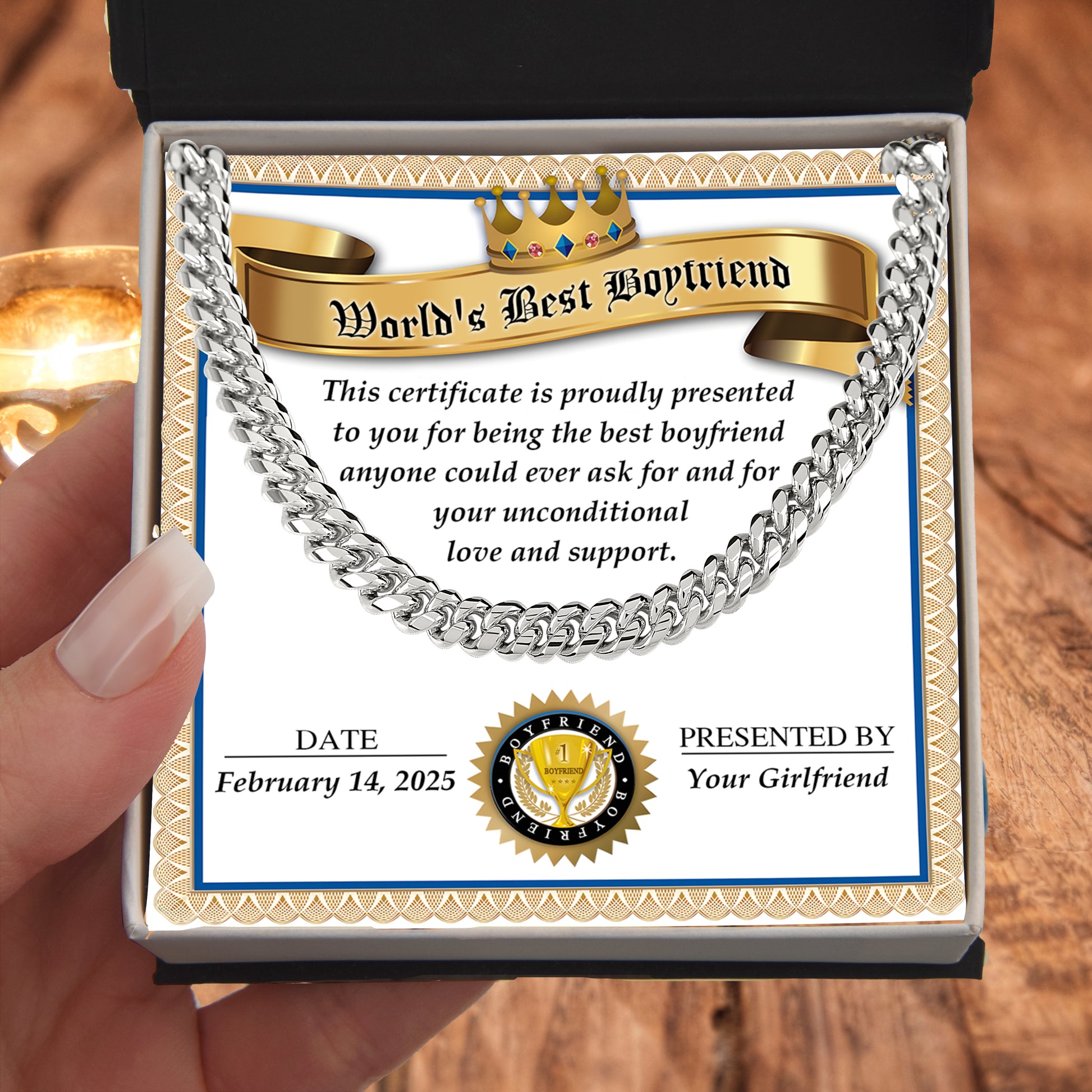 Romantic Gift for Boyfriend – Cuban Link Chain & Love Certificate Keepsake - Mallard Moon Gift Shop