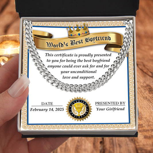 Romantic Gift for Boyfriend – Cuban Link Chain & Love Certificate Keepsake - Mallard Moon Gift Shop
