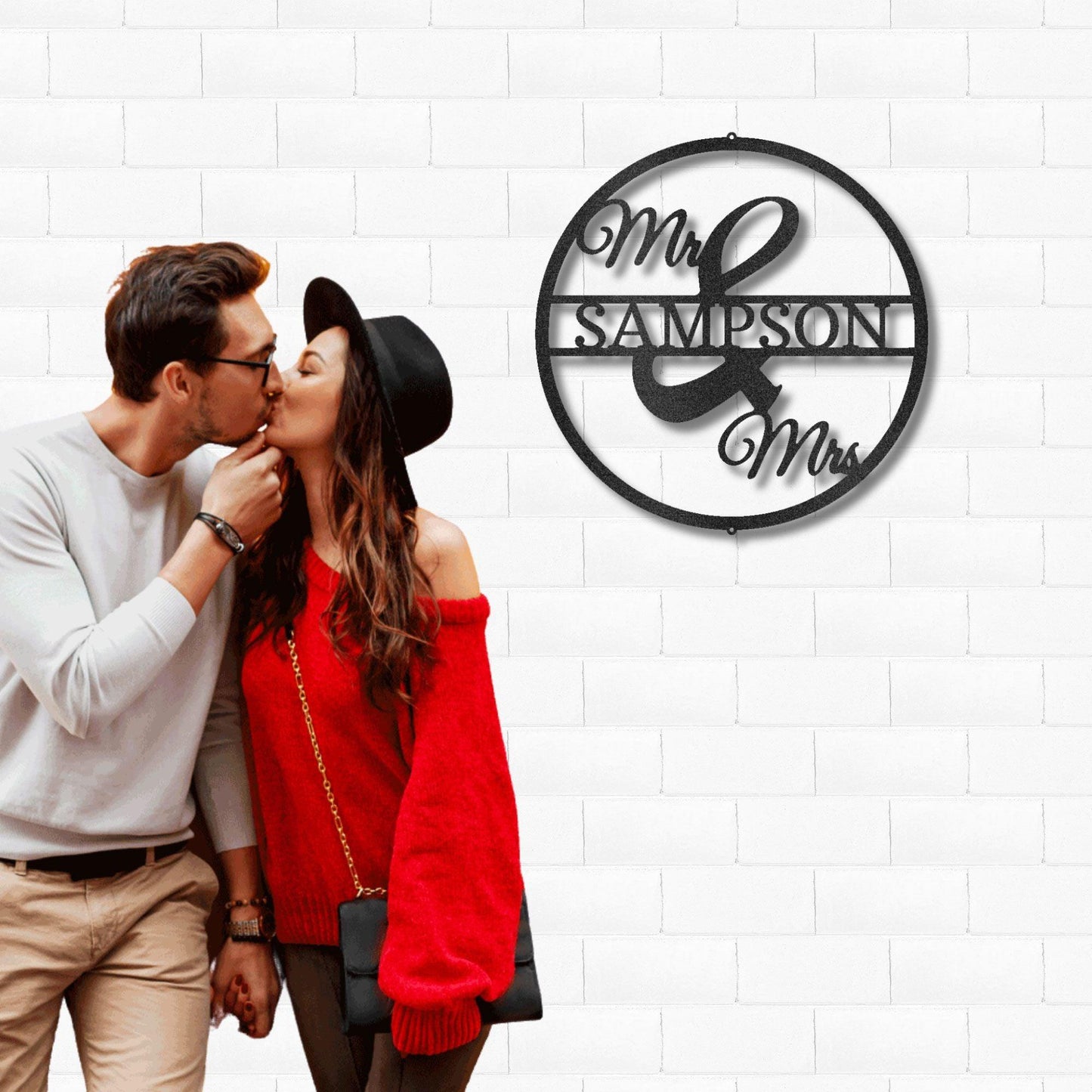 Mr and Mrs Circle Custom Name Steel Wall Sign - Mallard Moon Gift Shop