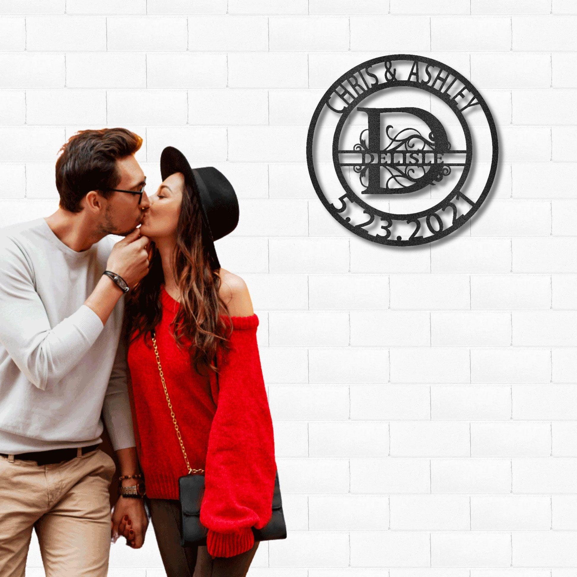 Personalized Elaborate Split Letter Name Initial Indoor Outdoor Steel Wall Sign Metal Art - Mallard Moon Gift Shop