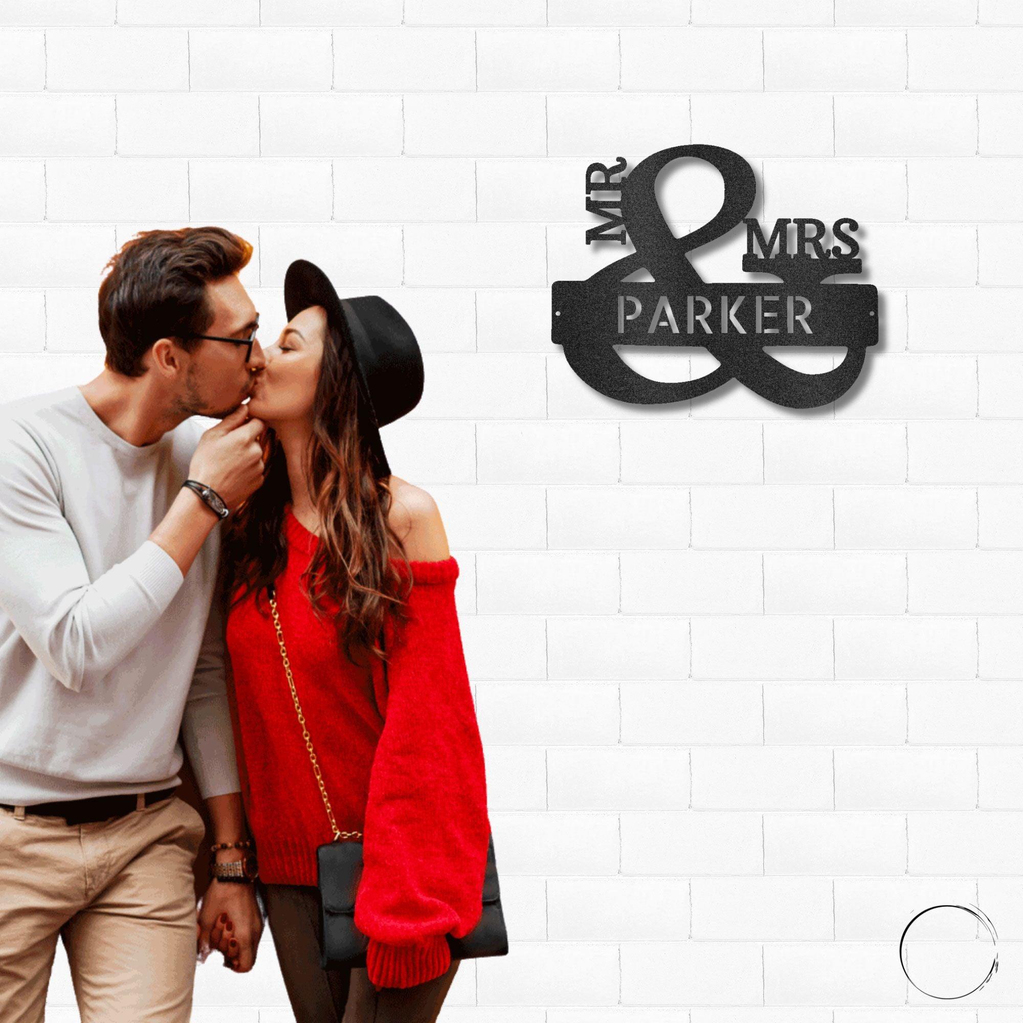 Couples Mr. and Mrs. Custom Name Monogram Indoor Outdoor Steel Wall Sign - Mallard Moon Gift Shop