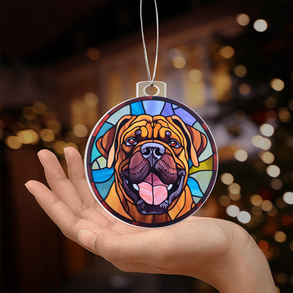 Bullmastiff Acrylic Ornament – Stained Glass Style Dog Lover Holiday Gift – Premium 3.9" Clear Ornament with Silver Twine
