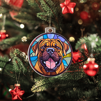 Bullmastiff Acrylic Ornament – Stained Glass Style Dog Lover Holiday Gift – Premium 3.9" Clear Ornament with Silver Twine