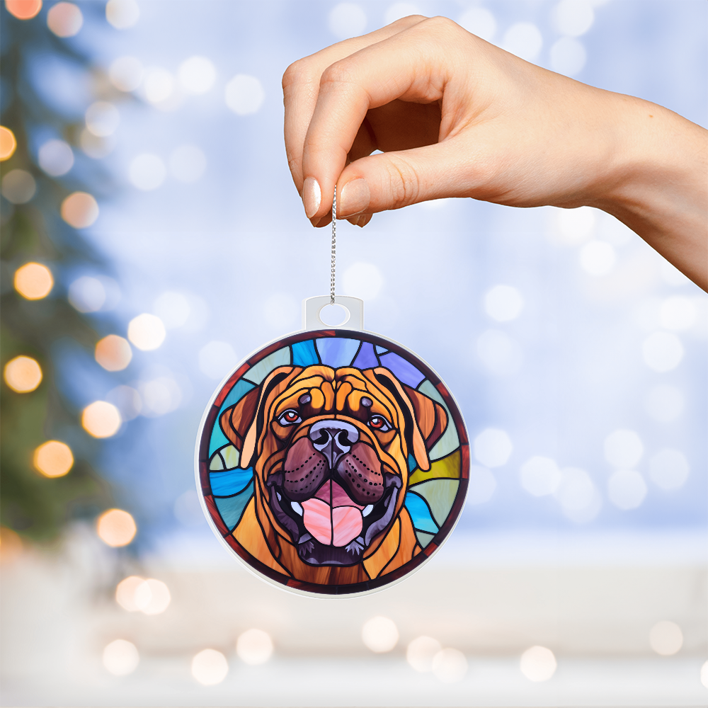 Bullmastiff Acrylic Ornament – Stained Glass Style Dog Lover Holiday Gift – Premium 3.9" Clear Ornament with Silver Twine
