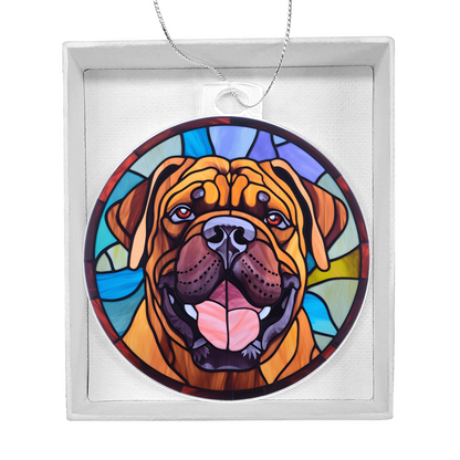 Bullmastiff Acrylic Ornament – Stained Glass Style Dog Lover Holiday Gift – Premium 3.9" Clear Ornament with Silver Twine