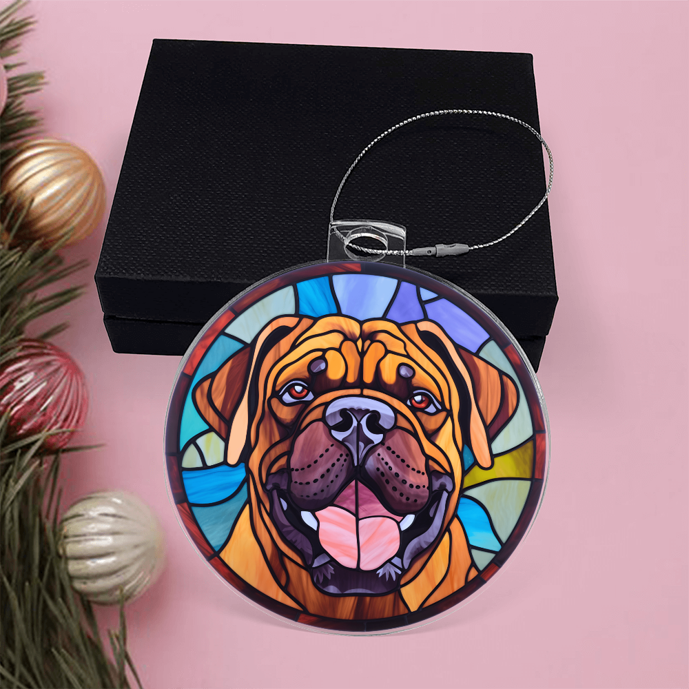 Bullmastiff Acrylic Ornament – Stained Glass Style Dog Lover Holiday Gift – Premium 3.9" Clear Ornament with Silver Twine