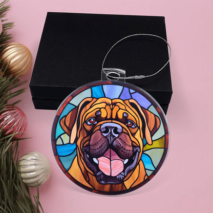 Bullmastiff Acrylic Ornament – Stained Glass Style Dog Lover Holiday Gift – Premium 3.9" Clear Ornament with Silver Twine