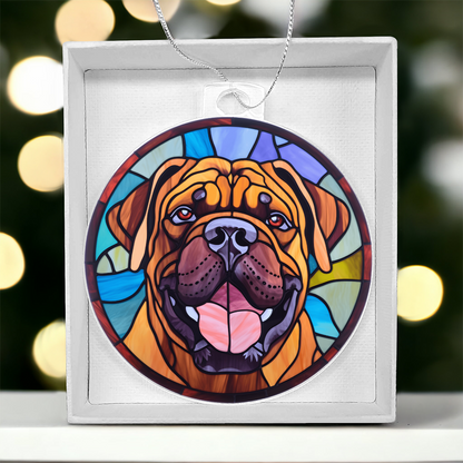 Bullmastiff Acrylic Ornament – Stained Glass Style Dog Lover Holiday Gift – Premium 3.9" Clear Ornament with Silver Twine