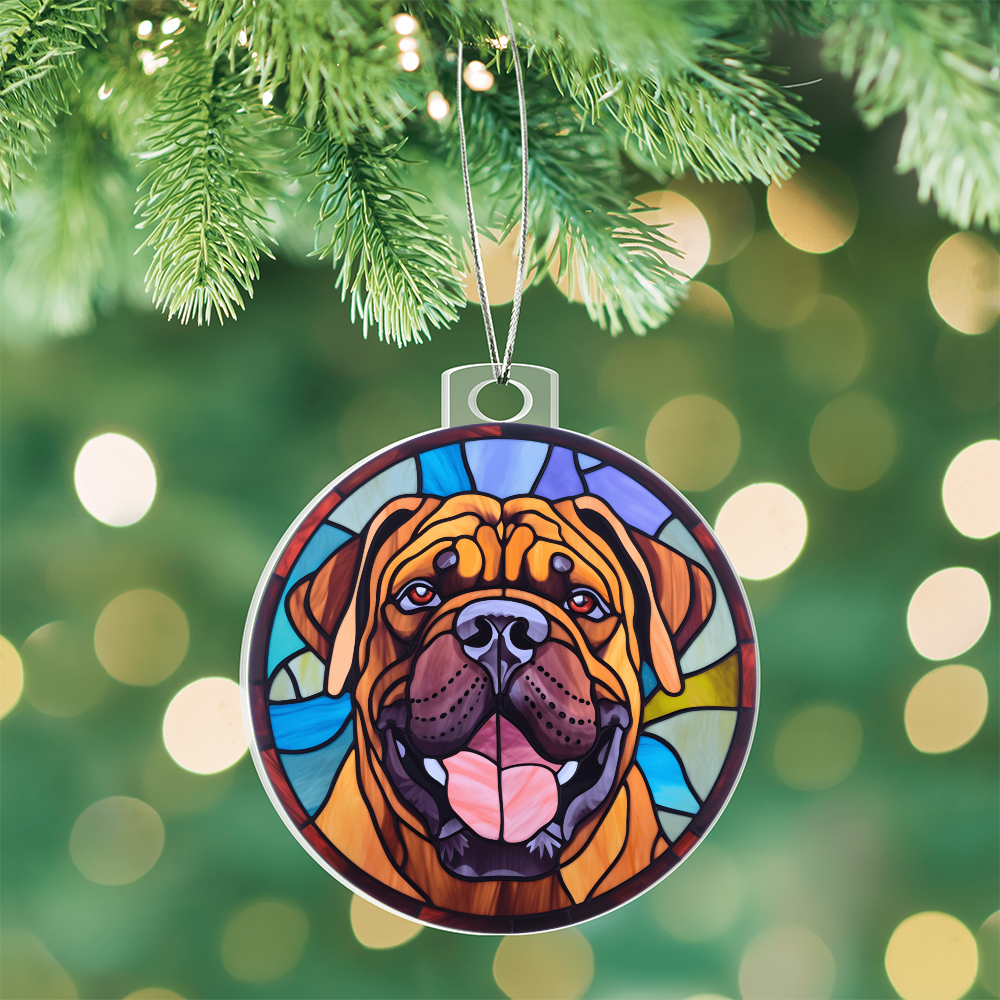 Bullmastiff Acrylic Ornament – Stained Glass Style Dog Lover Holiday Gift – Premium 3.9" Clear Ornament with Silver Twine