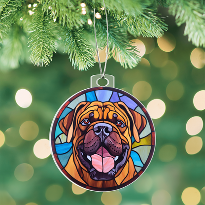 Bullmastiff Acrylic Ornament – Stained Glass Style Dog Lover Holiday Gift – Premium 3.9" Clear Ornament with Silver Twine