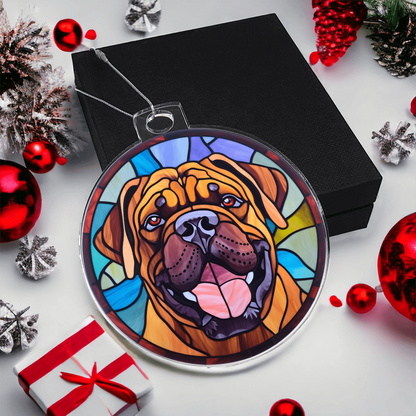 Bullmastiff Acrylic Ornament – Stained Glass Style Dog Lover Holiday Gift – Premium 3.9" Clear Ornament with Silver Twine