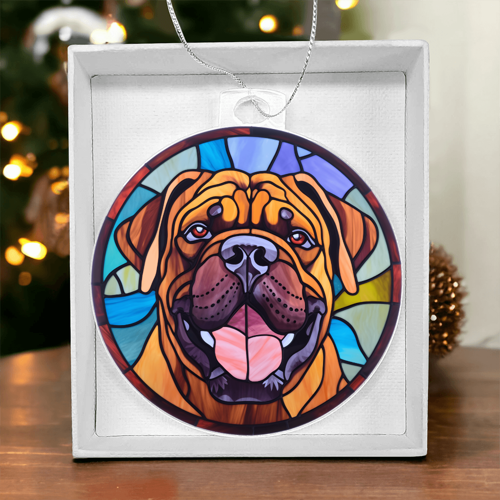 Bullmastiff Acrylic Ornament – Stained Glass Style Dog Lover Holiday Gift – Premium 3.9" Clear Ornament with Silver Twine