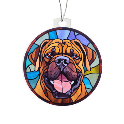 Bullmastiff Acrylic Ornament – Stained Glass Style Dog Lover Holiday Gift – Premium 3.9" Clear Ornament with Silver Twine