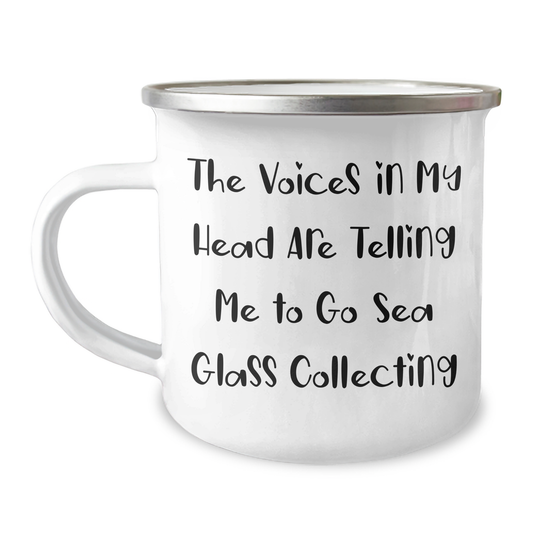 Funny Sea Glass Collecting Gifts for Dad - The Voices In My Head Are Telling Me To Go Sea Glass Collecting - Camping Mug, 12 oz, Stainless Steel with Enamel Finish, Perfect for Father's Day - Image 1