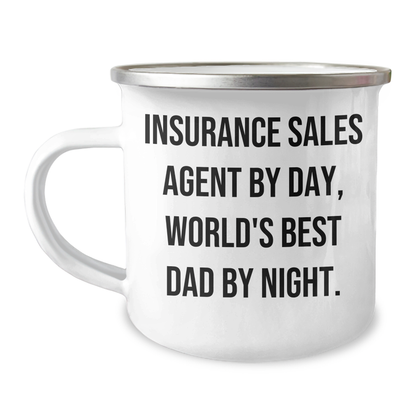 Insurance Sales Agent Gifts from Men - Funny Camping Mug for World's Best Dad - 'Insurance Sales Agent By Day, World's Best Dad By Night.' - Image 1