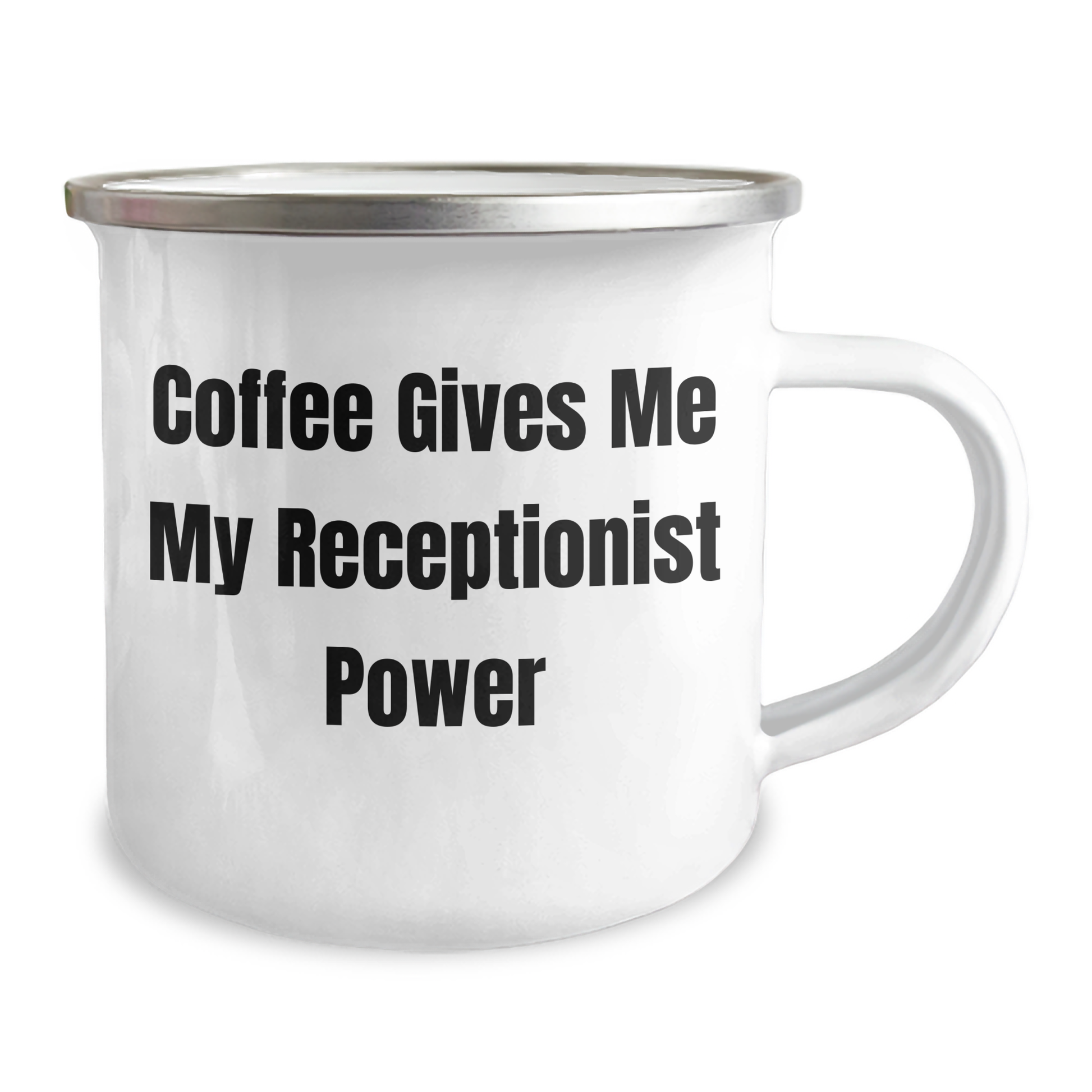 Funny Receptionist Gifts from Coworkers - Coffee Gives Me My Receptionist Power, 12 oz Camping Mug for Graduation - Image 2