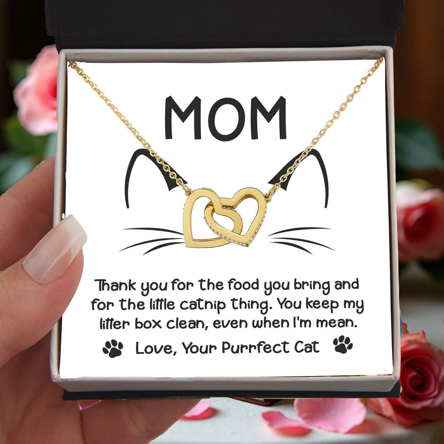 To the Cat Mom – Love, Your Purrfect Cat - Necklace with Cute Message Card - Mallard Moon Gift Shop