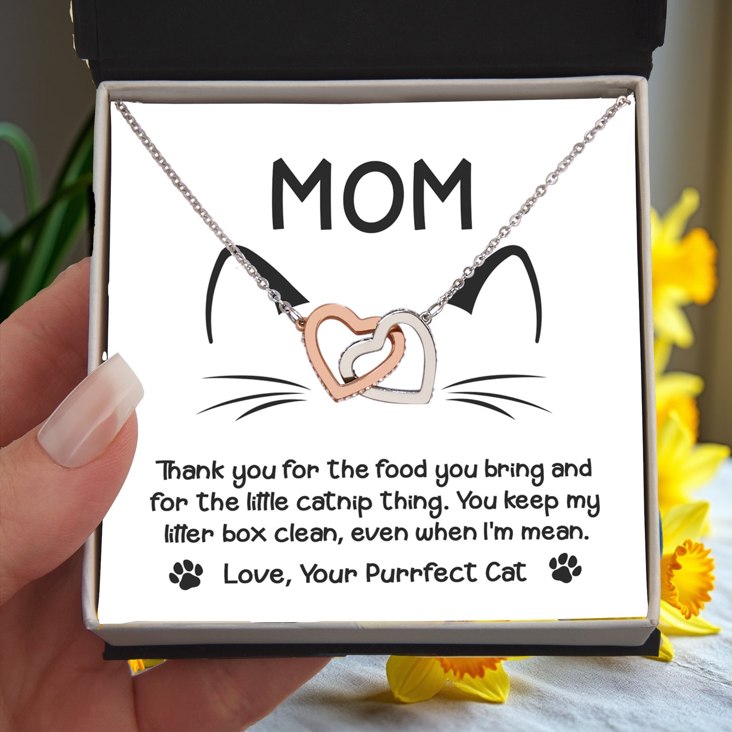 To the Cat Mom – Love, Your Purrfect Cat - Necklace with Cute Message Card - Mallard Moon Gift Shop