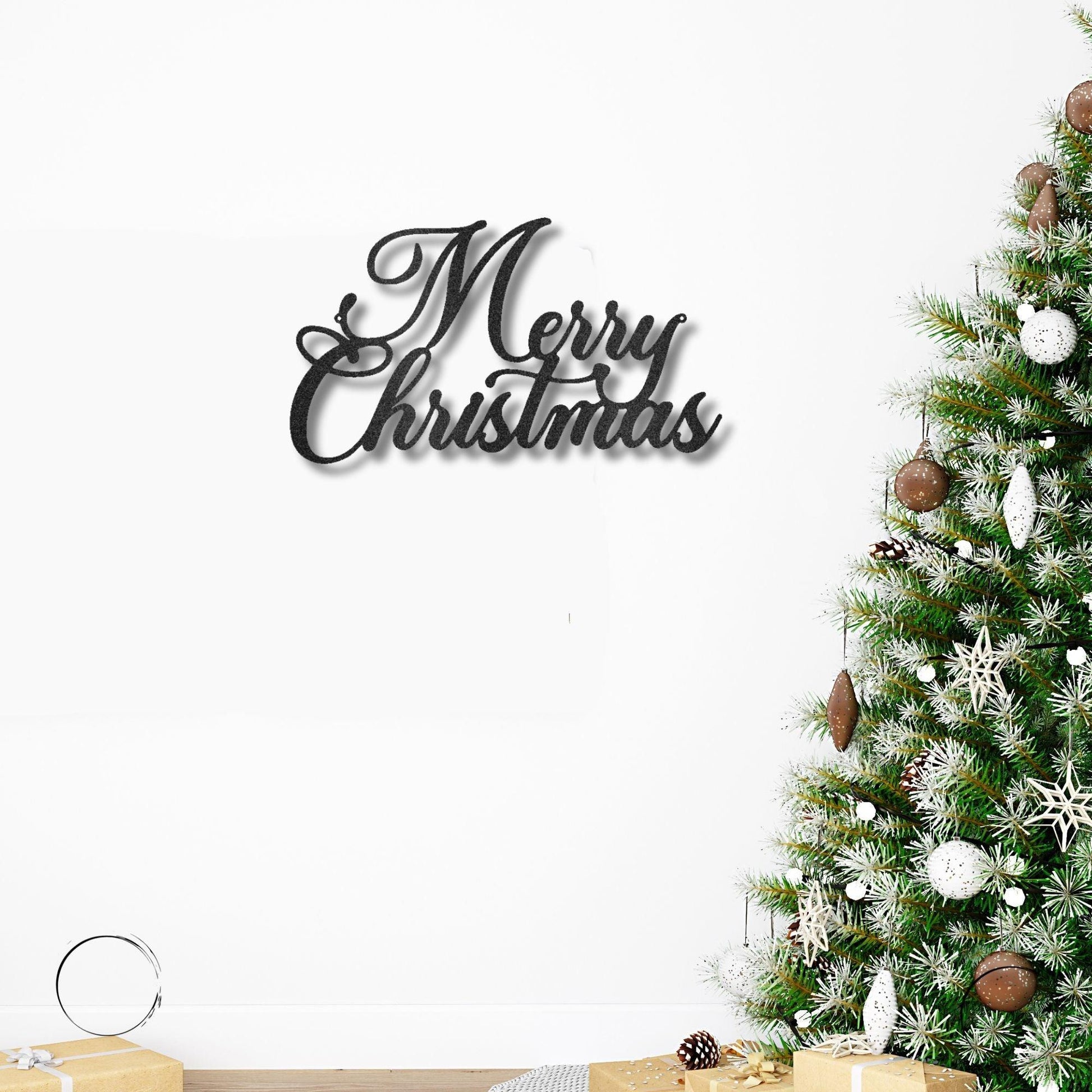 Merry Christmas Script Lettering Metal Wall Sign - Mallard Moon Gift Shop