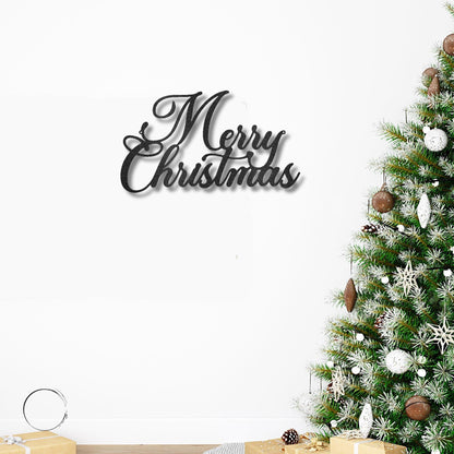 Merry Christmas Script Lettering Metal Wall Sign - Mallard Moon Gift Shop
