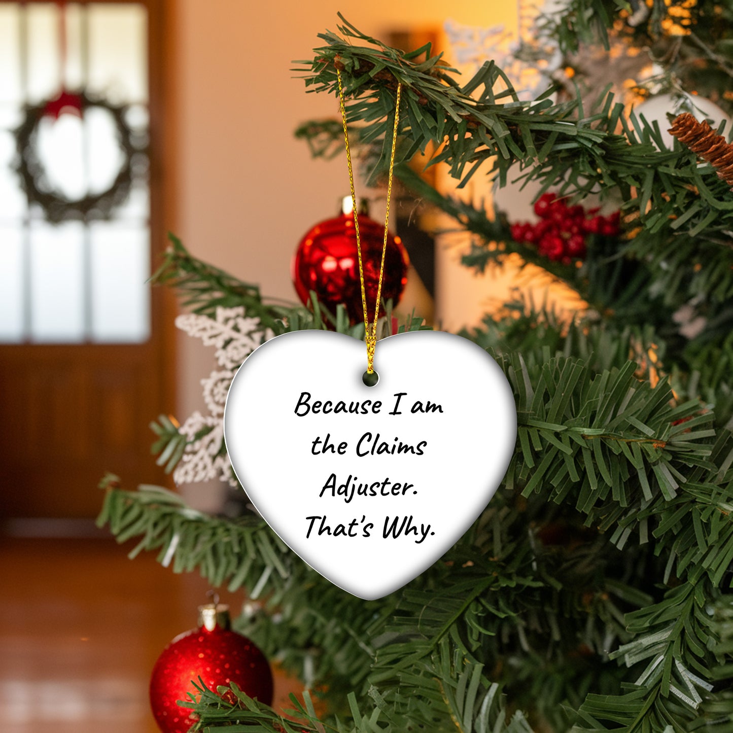 Claims Adjuster Gifts from, Funny Quote Heart Ornament for Men, Women, Family, Coworkers, Christmas Unique Gifts for Claims Adjuster, Heart Shaped Ornament with Durable MDF and High-Gloss Finish