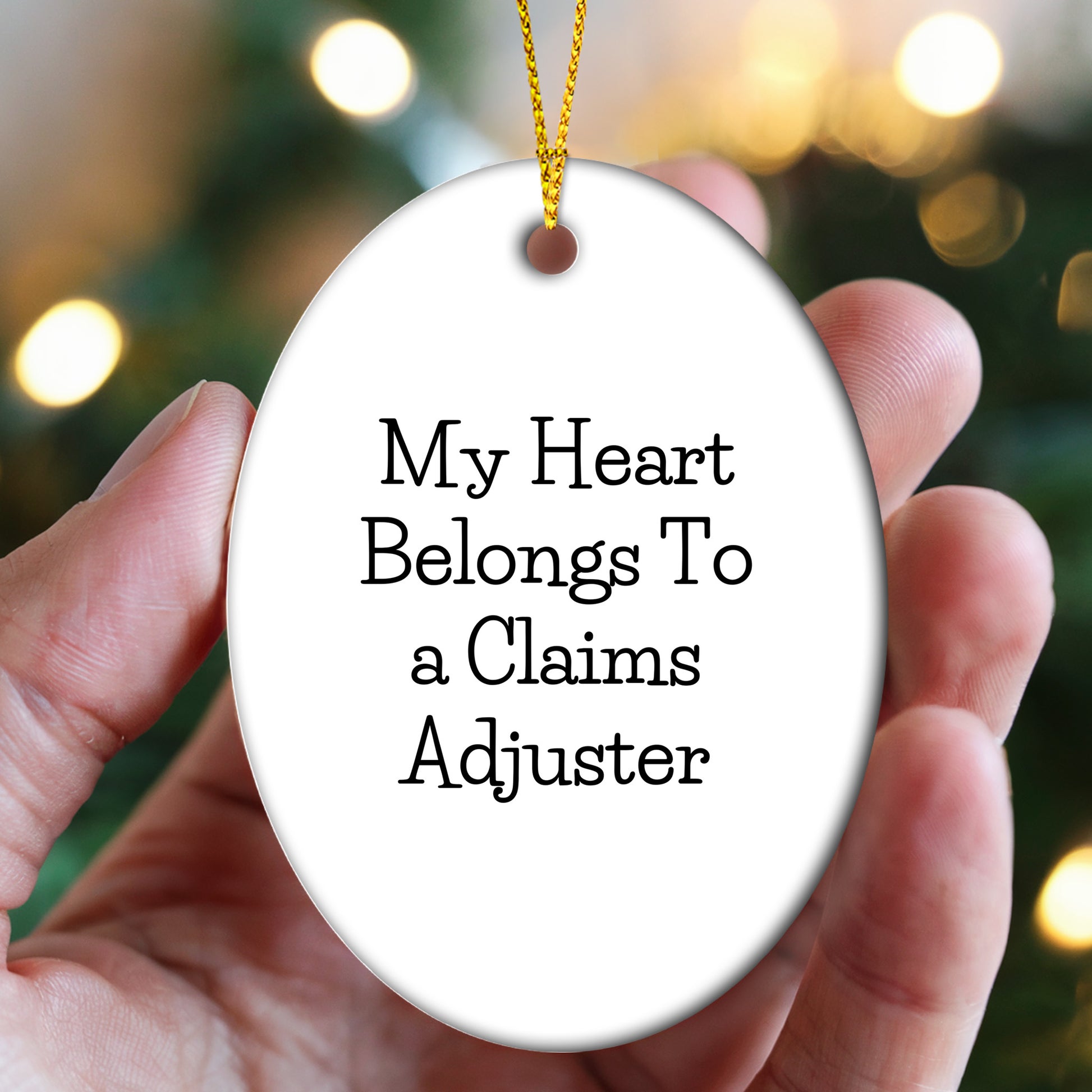 Claims Adjuster Oval Ornament Gifts for Men from Family - My Heart Belongs To A Claims Adjuster Funny Quote Christmas Unique Gifts