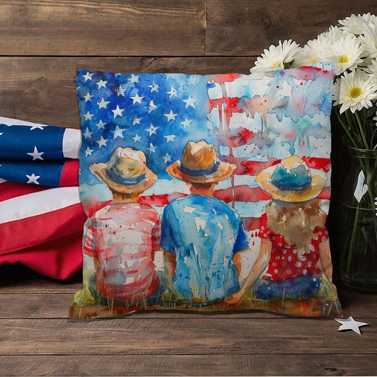 Summertime Kids American Flag Patriotic Pillow Cover - Mallard Moon Gift Shop