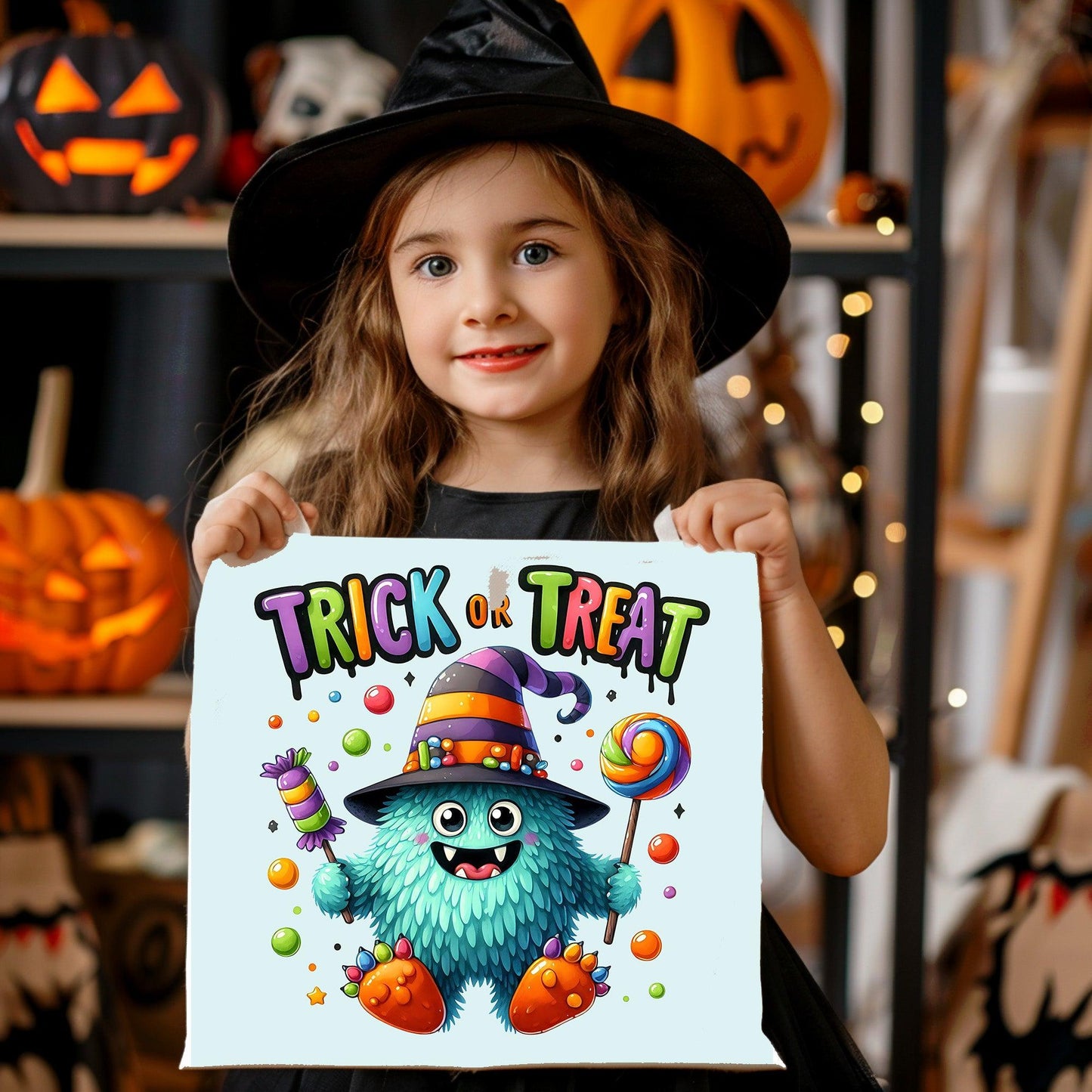 Trick or Treat Candy Monster Halloween Tote Bag - Mallard Moon Gift Shop