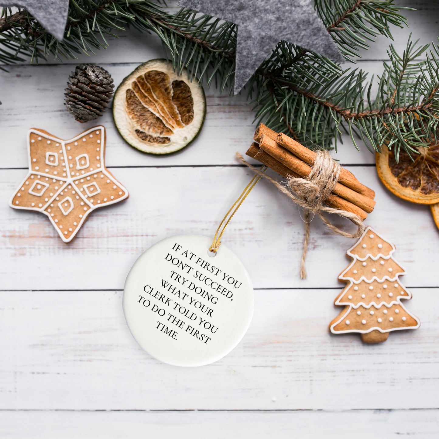 Clerk Humor Gifts from Friends - Christmas Circle Ornament, Funny Quote, Perfect for Men or Women, Gifts for Clerk, Coworkers, and Family