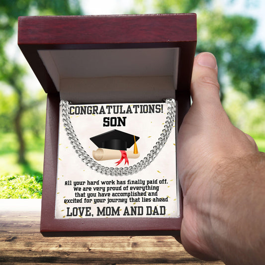 Graduation Gift for Son from Mom and Dad Personalized Cuban Link Chain Necklace - Mallard Moon Gift Shop
