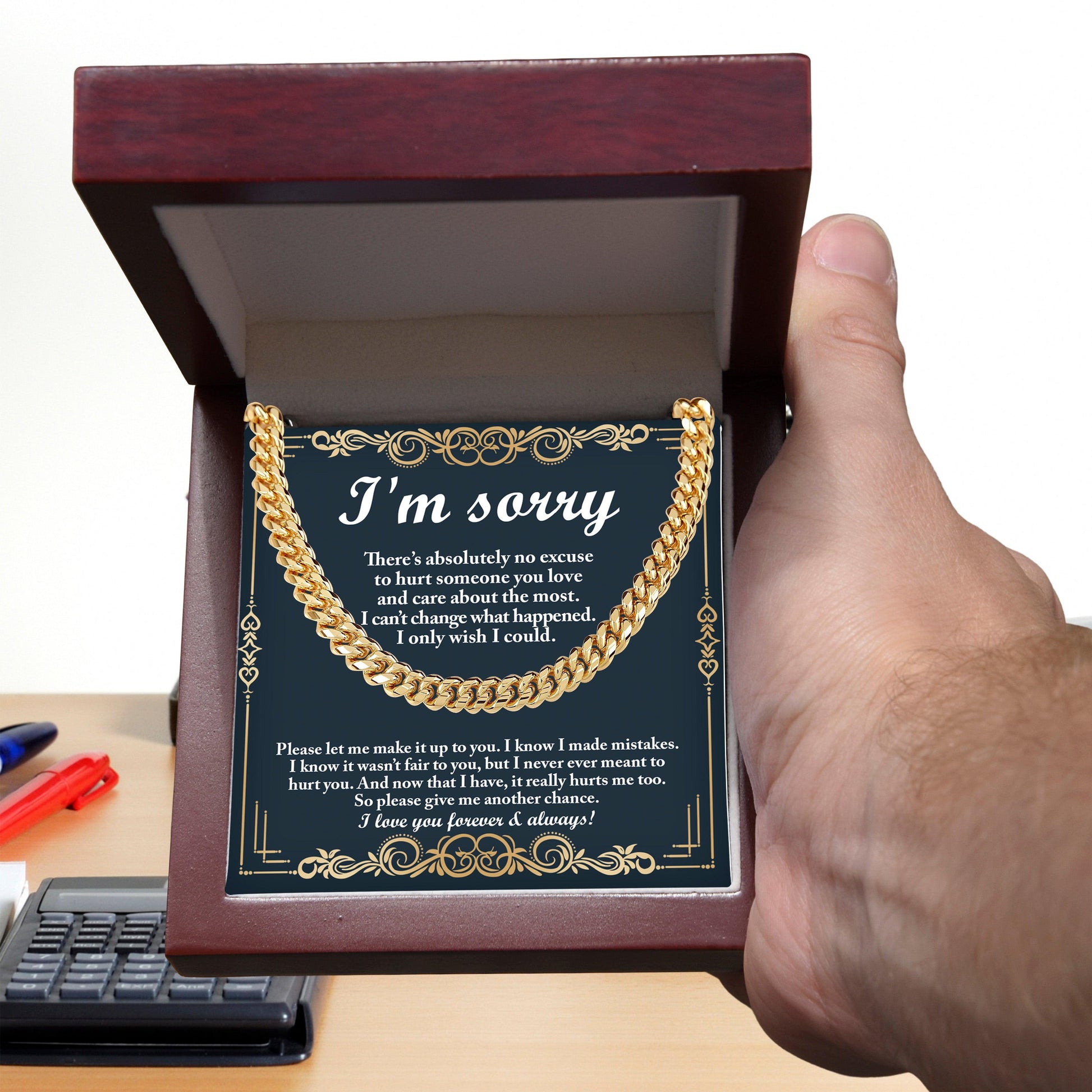 Gift for Boyfriend, Husband-Sorry, Wish I Could - Cuban Link Chain Necklace - Mallard Moon Gift Shop