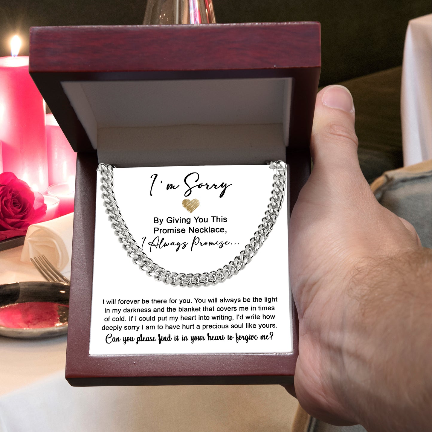 Apology Gift for Him “I’m Truly Sorry” Cuban Chain Necklace with Message Card | Forgiveness Jewelry for Him - Mallard Moon