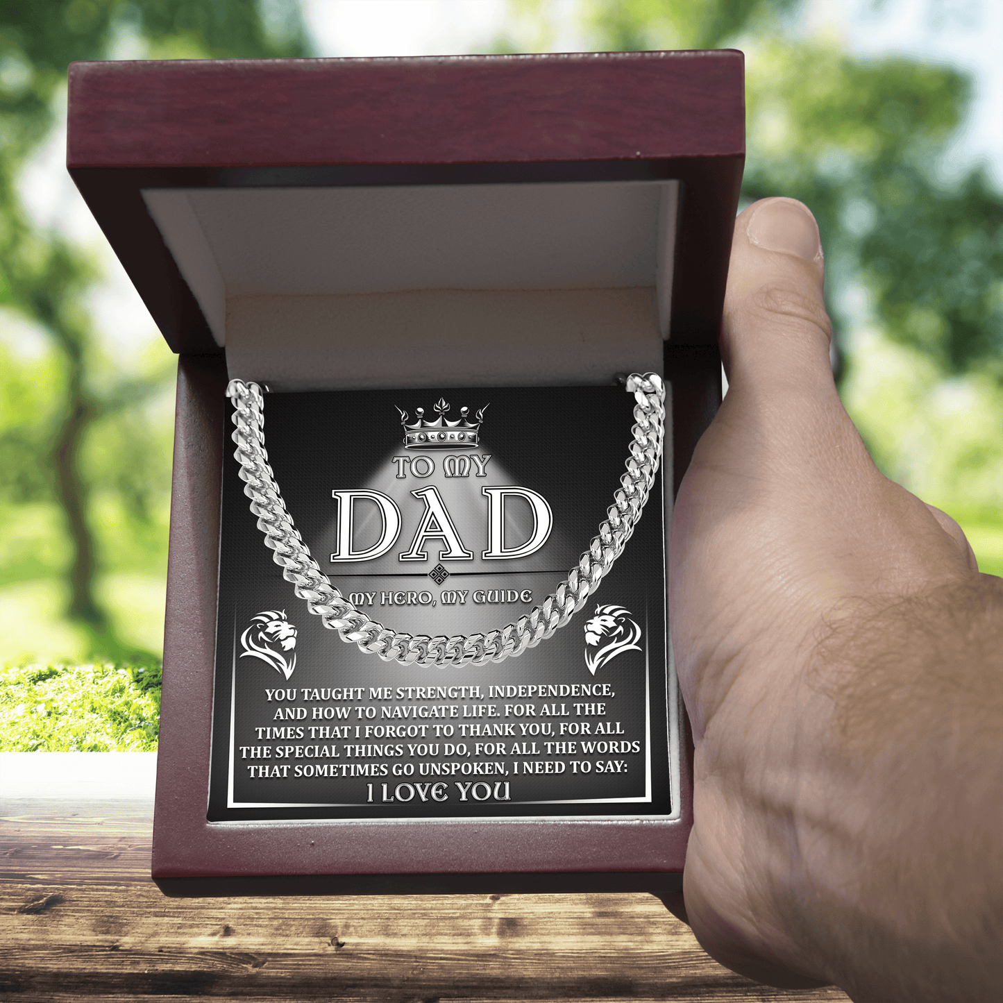 To My Dad - My Hero, My Guide I Need to Say Cuban Chain Link Necklace with Gift Box - Mallard Moon Gift Shop