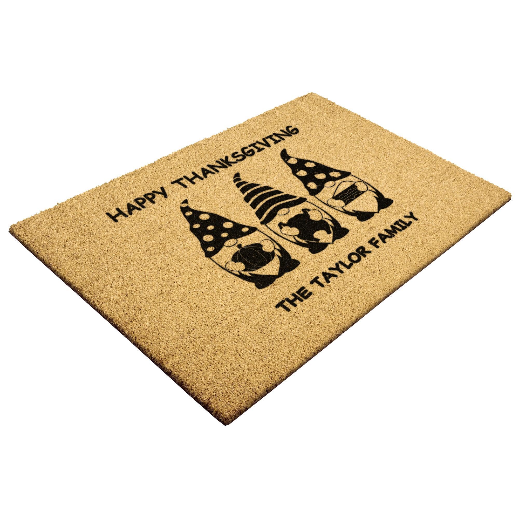 Custom Gnome Thanksgiving Personalized Welcome Doormat - Mallard Moon Gift Shop