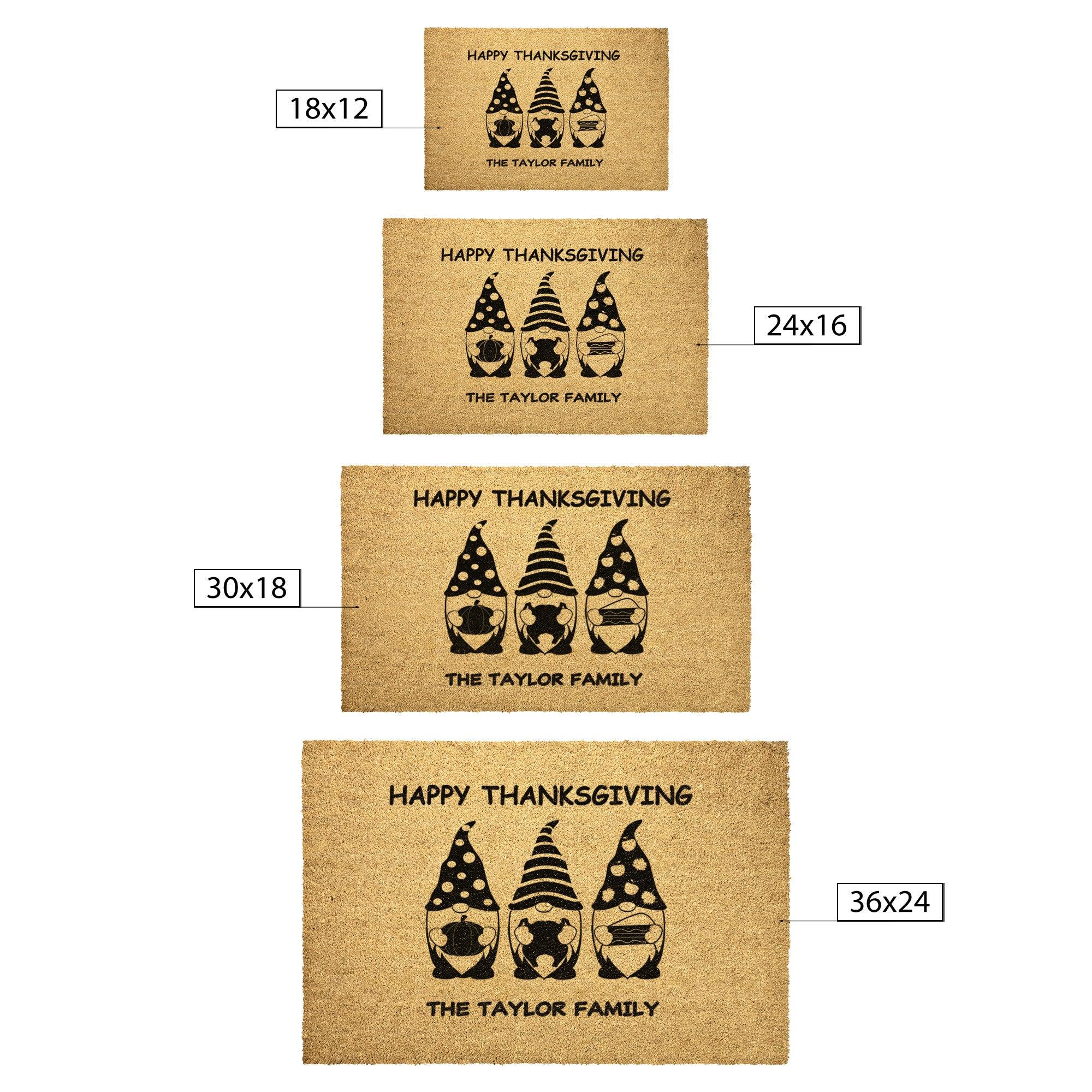 Custom Gnome Thanksgiving Personalized Welcome Doormat - Mallard Moon Gift Shop