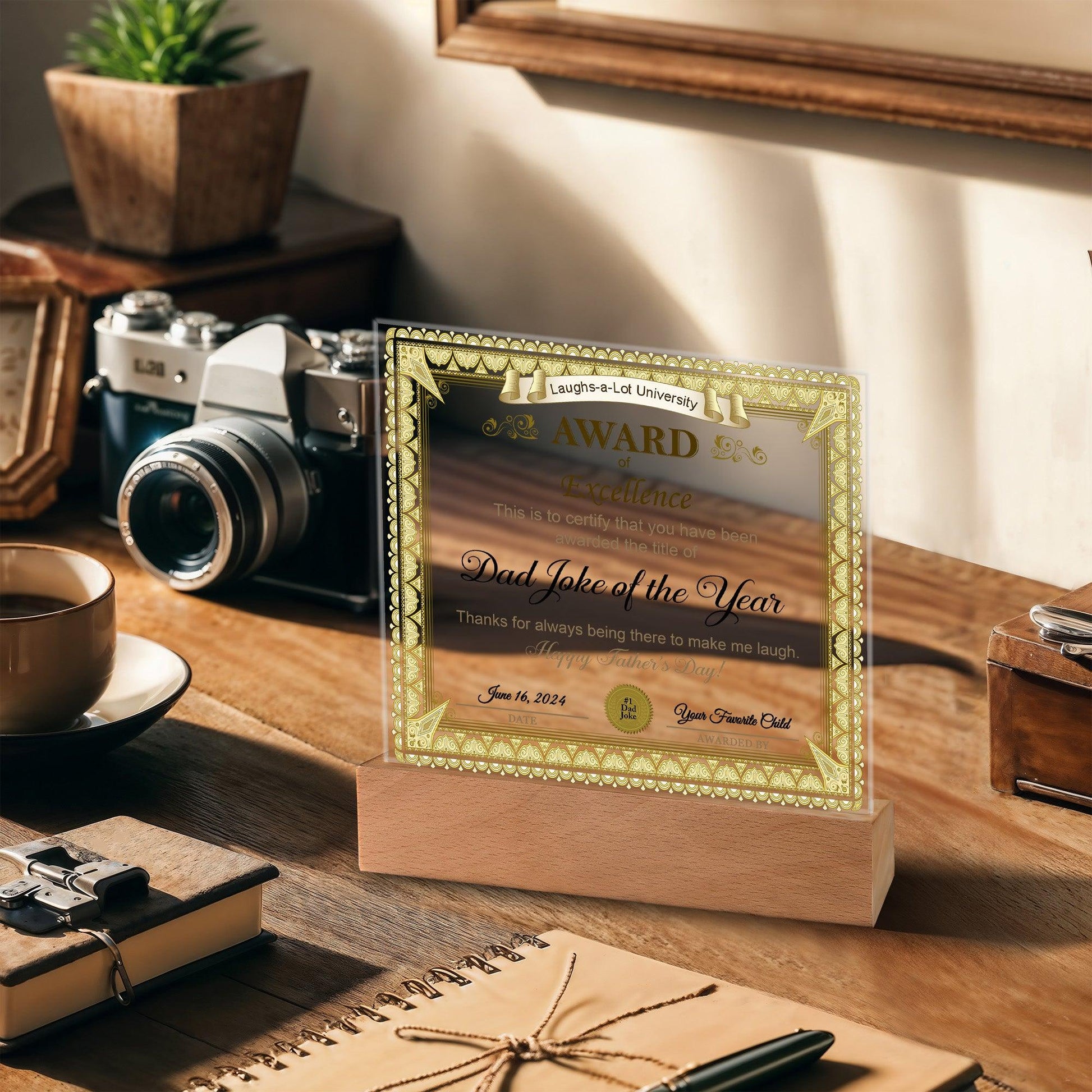 Gift for Dad Award of Excellence for Dad Joke of the Year Personalized Acrylic Plaque - Mallard Moon Gift Shop