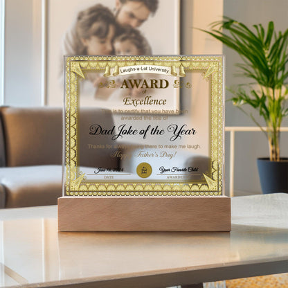 Gift for Dad Award of Excellence for Dad Joke of the Year Personalized Acrylic Plaque - Mallard Moon Gift Shop