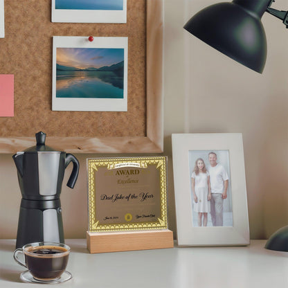 Gift for Dad Award of Excellence for Dad Joke of the Year Personalized Acrylic Plaque - Mallard Moon Gift Shop