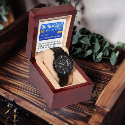 Dad Gift - Bank Of Dad - Black Chronograph Watch - Mallard Moon Gift Shop