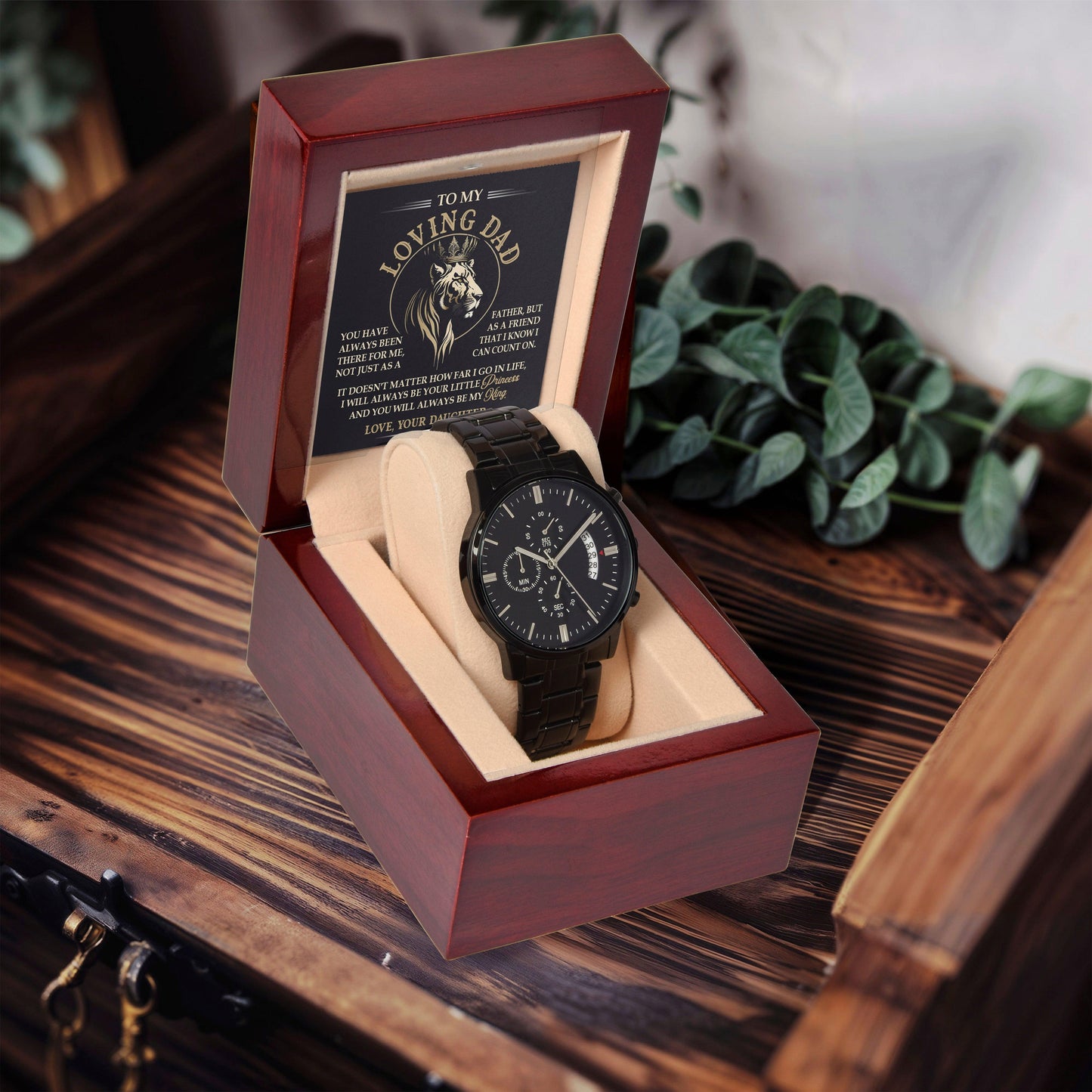 Gift for Dad from Daughter I will Always be Your Princess Black Chronograph Watch - Mallard Moon Gift Shop
