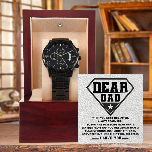 Dear Dad, You are my Hero Men's Black Chronograph Watch - Mallard Moon Gift Shop