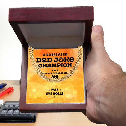 Dad Gift -Dad Joke Champion Cuban Chain Link Necklace with Gift Box - Mallard Moon Gift Shop