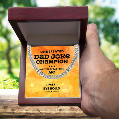 Dad Gift -Dad Joke Champion Cuban Chain Link Necklace with Gift Box - Mallard Moon Gift Shop