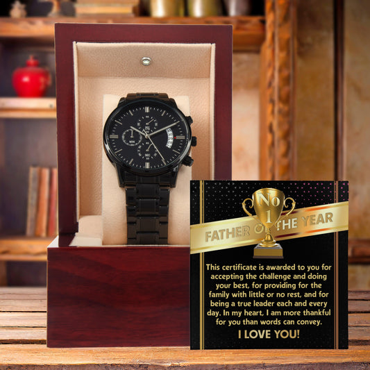 Father of the Year Black Chronograph Watch - Mallard Moon Gift Shop