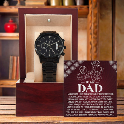 To My Dad Chronograph Watch - Heartfelt Expressive Love Message Card Gift for Dad from Child - Stylish Black Stainless-Steel Timepiece - Father's Day, Birthday, Christmas Keepsake for Dad - Mallard Moon Gift Shop
